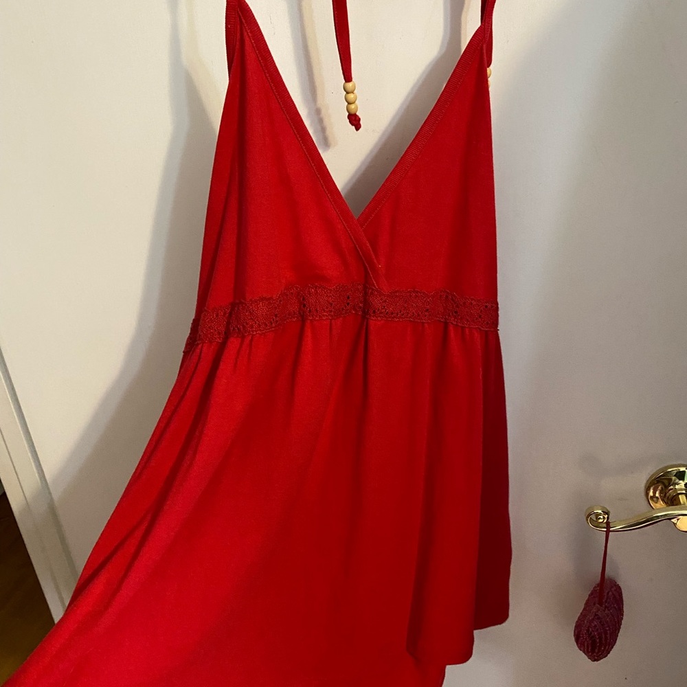 Victoria’s Secret Red V-Neck Lace-Trim Tank Top